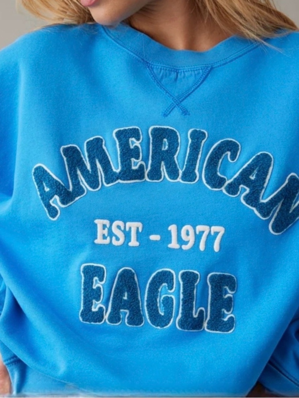 American Eagle Outfitters Bright Blue Graphic Crewneck Sweatshirt